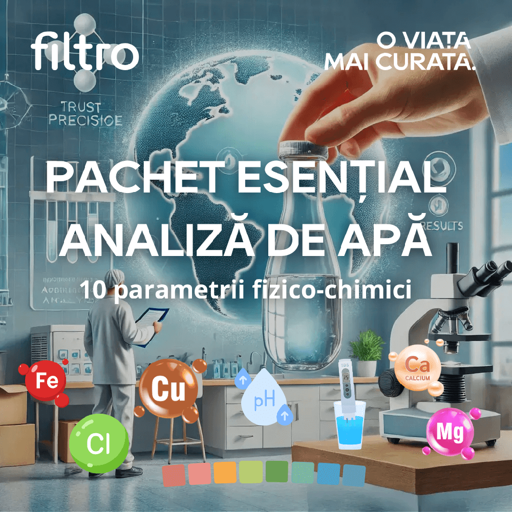 Pachet analiză apă esențial, 10 parametrii fizico-chimici, preluare probă prin curier