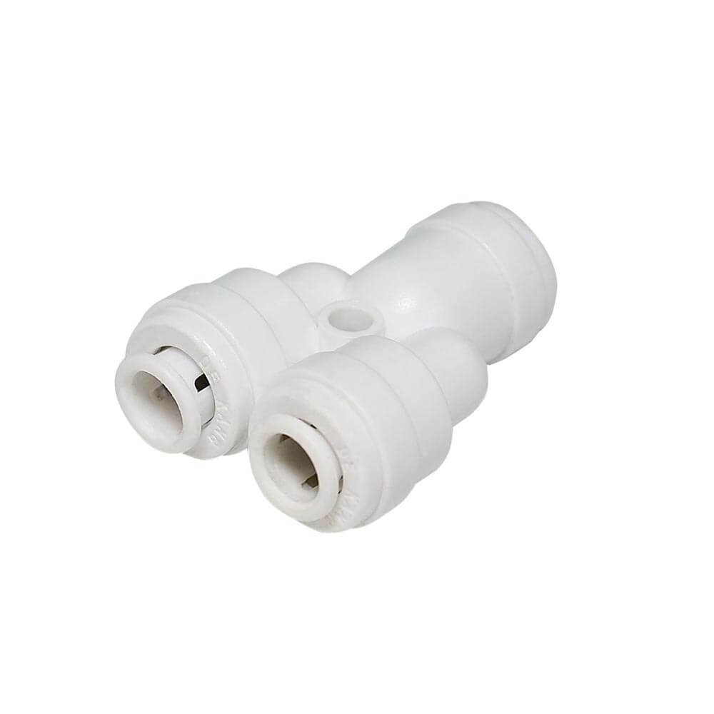 Conector Y, 3/8" furtun (9 mm) x 3/8" furtun (9 mm) x 3/8" furtun (9 mm), pentru ramificatie, conectare cu mufa rapida pentru furtun de 9 mm