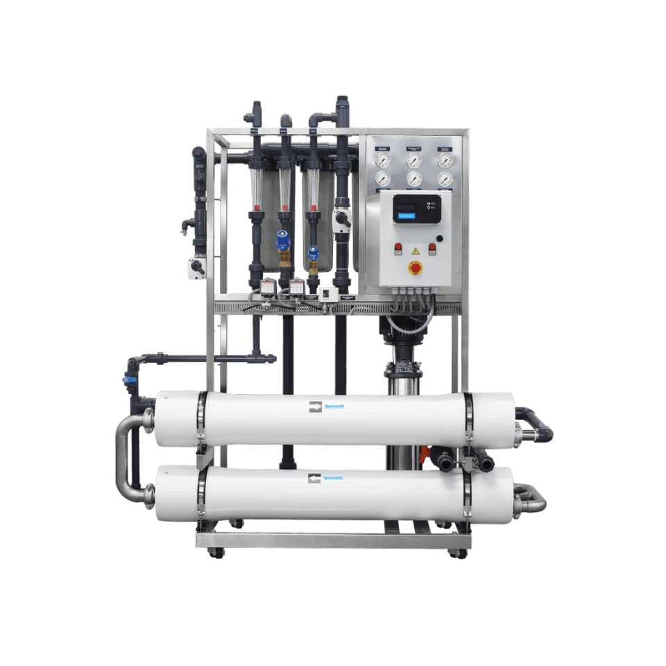 Osmoza inversa industriala, Ecosoft MO2TI5, profesionala, din inox, debit pana la 4 m3/h, carcase pentru 2 membrane de 8", controler, prefiltrare si pompa inclusa