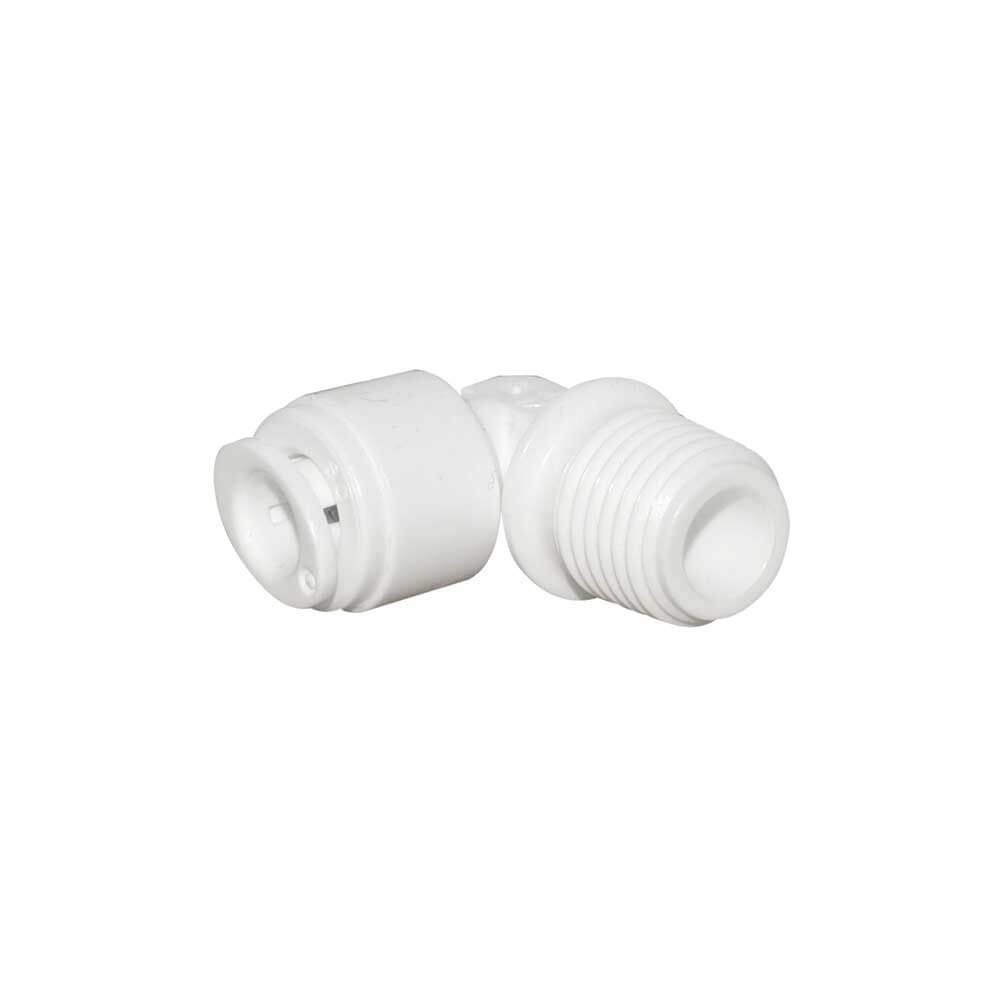 Conector L, 3/8" furtun (9 mm) x 1/8" filet ext., conectare cu mufa rapida pentru furtun de 9 mm