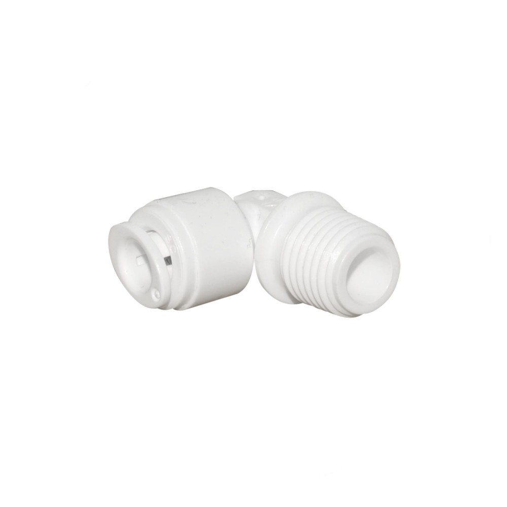 Conector L, 5/16″ furtun (8 mm) x 3/8″ filet exterior, cuplare cu mufa rapida pentru tub 8 mm