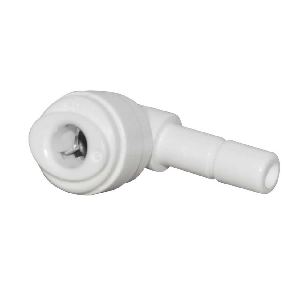 Conector L, 3/8" furtun (9 mm) x 1/4" tub (6 mm), cuplare cu mufa rapida pentru furtun de 9 mm