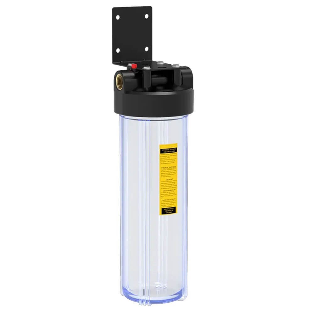 Carcasa transparenta, BIG CLEAR 20", conexiune 1" din alama, cheie strangere, supapa presiune si suport metalic